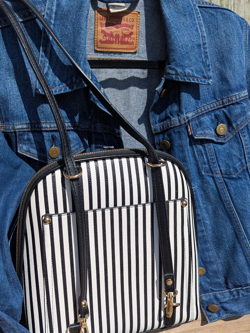 Mystique Boutique Black and White Striped Backpack